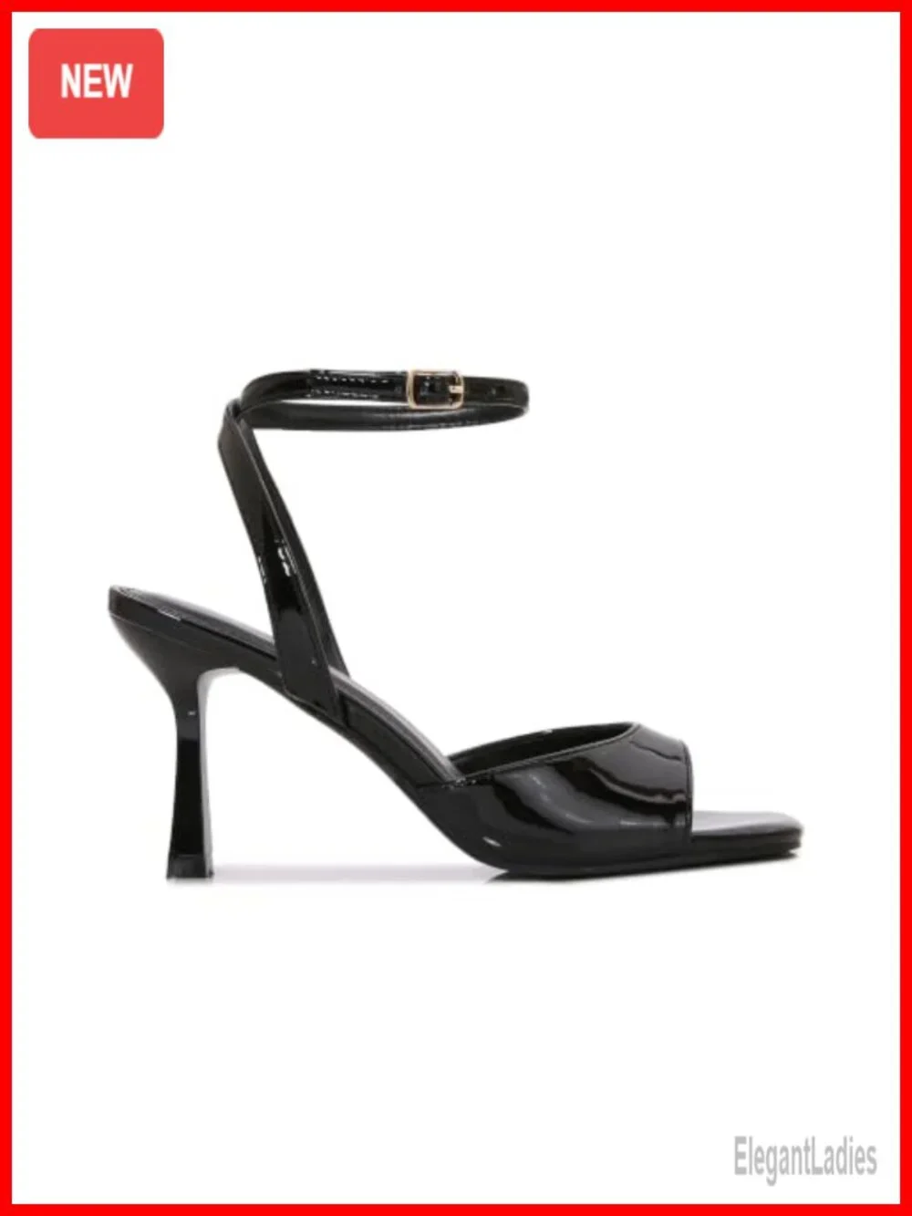 Kitten Heels Square Toe Sandals Adjustable Ankle Strap 3.15 Inch Heel